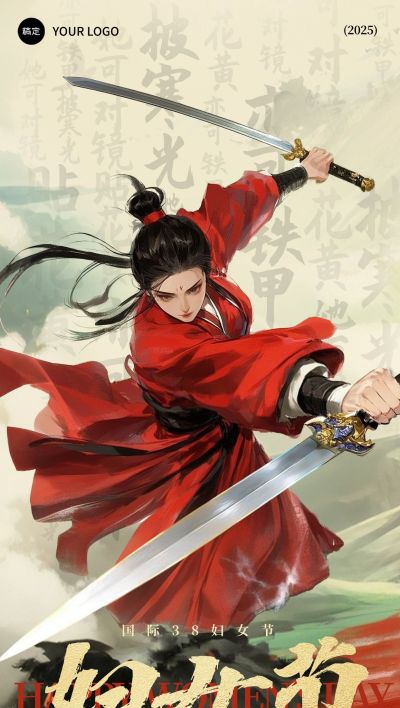 三八妇女节节日祝福冲击感全屏竖版海报AIGC