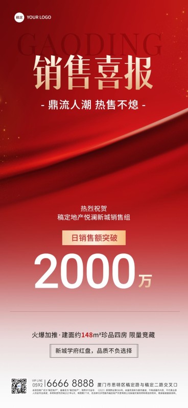房地产销售中介加推业绩表彰喜报全屏竖版海报预览效果