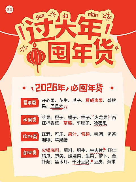 年货节春节过年囤货清单喜庆感小红书配图