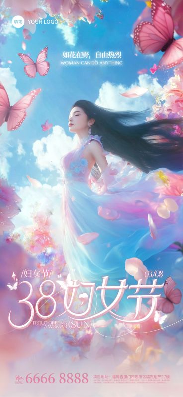 三八妇女节唯美感花海女神海报AIGC预览效果