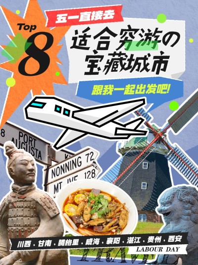 旅游出行五一劳动节旅游攻略粗野风拙气涂鸦小红书配图