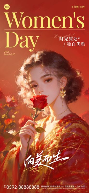 三八妇女节女神女王节节日祝福通用奢华感全屏竖版海报预览效果