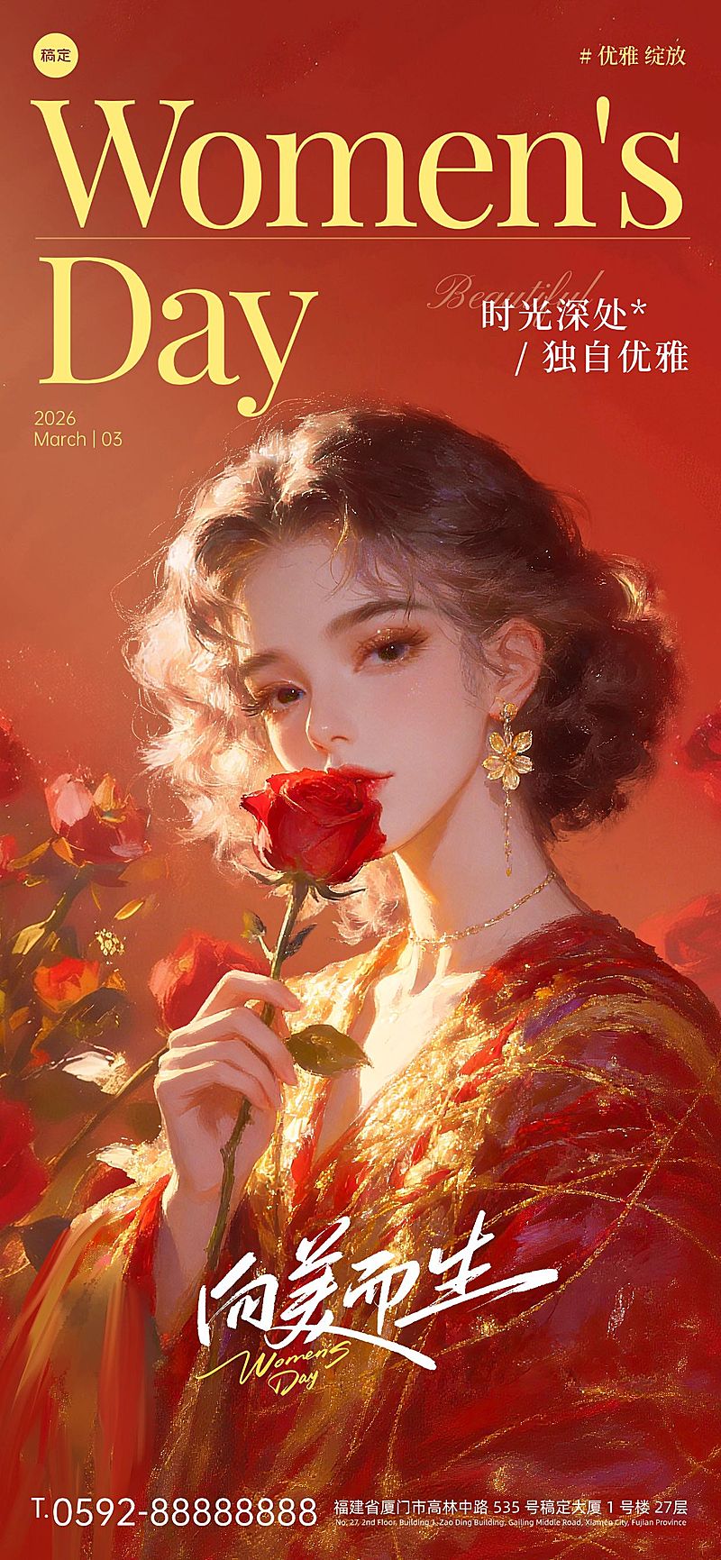 三八妇女节女神女王节节日祝福通用奢华感全屏竖版海报