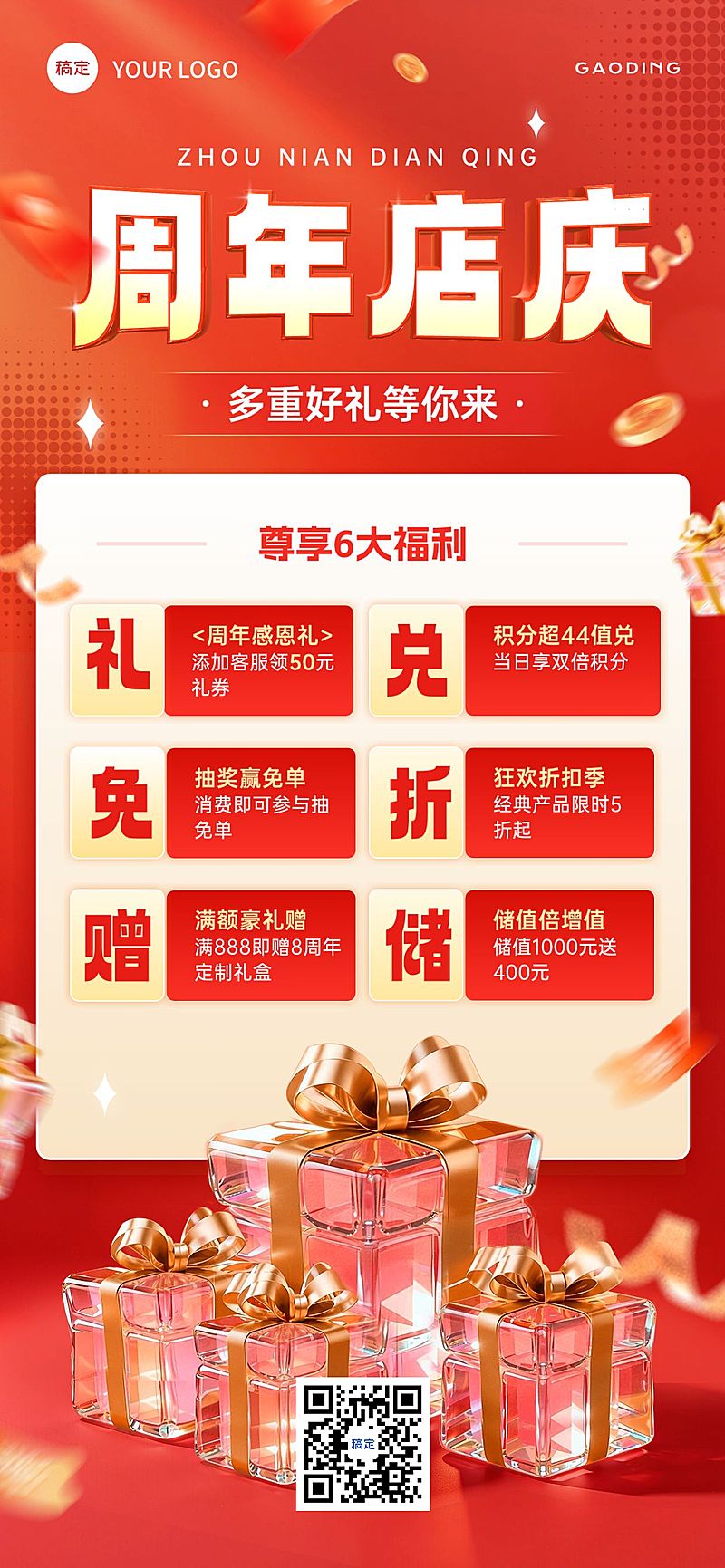 商品零售周年庆全屏海报AIGC