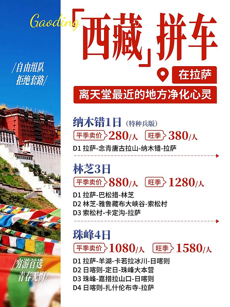 旅游出行西藏拼车报价旅游攻略小红书封面
