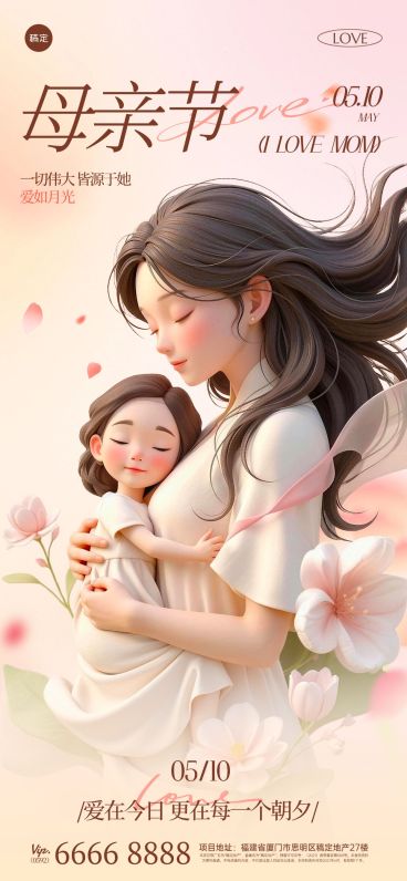 母亲节节日祝福通用温馨感全屏海报预览效果