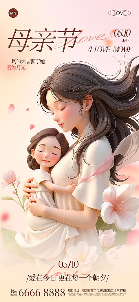 母亲节节日祝福通用温馨感全屏海报