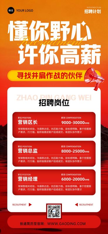 企业行政招聘岗位手机竖版海报预览效果