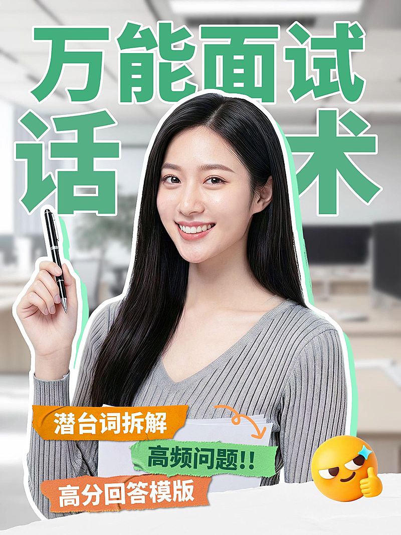万能面试话术职场攻略分享人像小红书封面