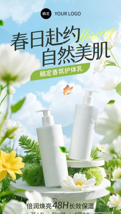 美容美妆春季产品展示促销营销宣传清新感全屏海报