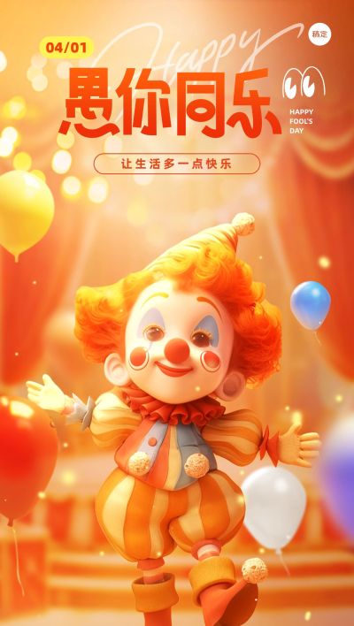 愚人节梦幻感小丑马戏团全屏海报AIGC