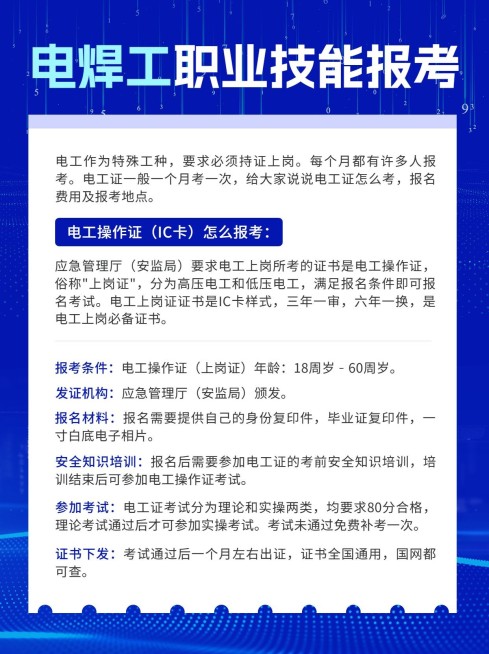 电焊电工职业技能报考知识科普小红书配图预览效果