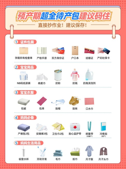 母婴待产产品清单知识科普手帐风小红书封面预览效果