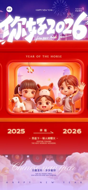 元旦节日祝福趣味感喜庆感全屏竖版海报预览效果