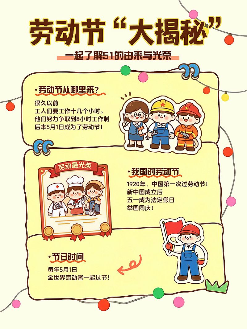 劳动节节日科普教育培训趣味感小红书封面