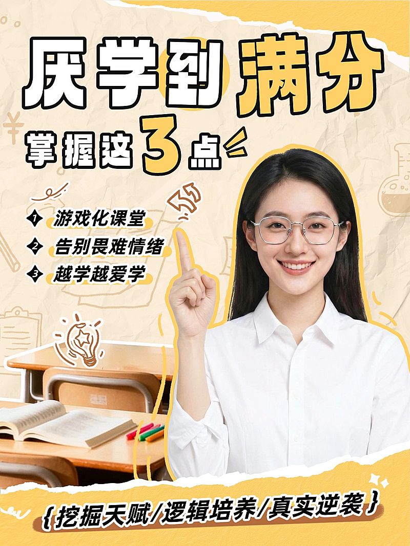 教育培训K12教育学习技巧科普人像小红书封面