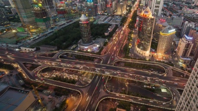 延时摄影-北京，繁忙道路交叉口鸟瞰(WS HA Panning)
