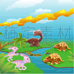 景象,恐龙,卡通,可爱的,洞,侏罗纪,雷龙,鸟脚类恐龙,水洞湖,儿童