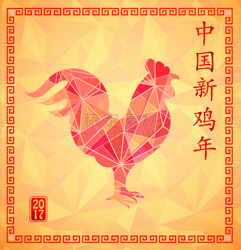 红色,公鸡,贺卡,春节,形状,概念,传统,图像,复古