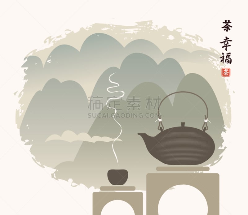 杯,茶壶,东方人,地形,背景,在上面,饮料,亚洲,自然