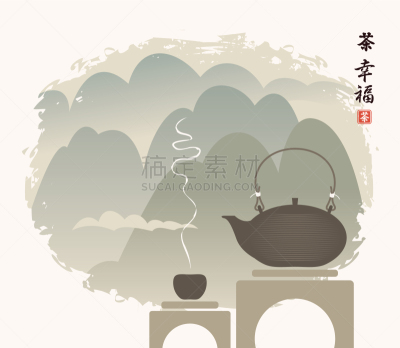 杯,茶壶,东方人,地形,背景,在上面,饮料,亚洲,自然