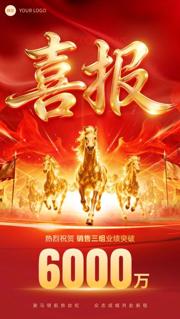 开门红金融保险马年节点营销业绩喜报手机海报预览效果