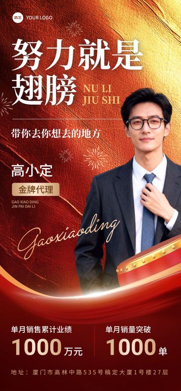员工激励喜报局部金流体红绸全屏竖版海报预览效果