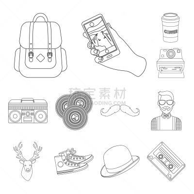 轮廓,时尚,潮人,计算机图标,小胡子,垮掉的一代,男人,一次性物品,收集,布置