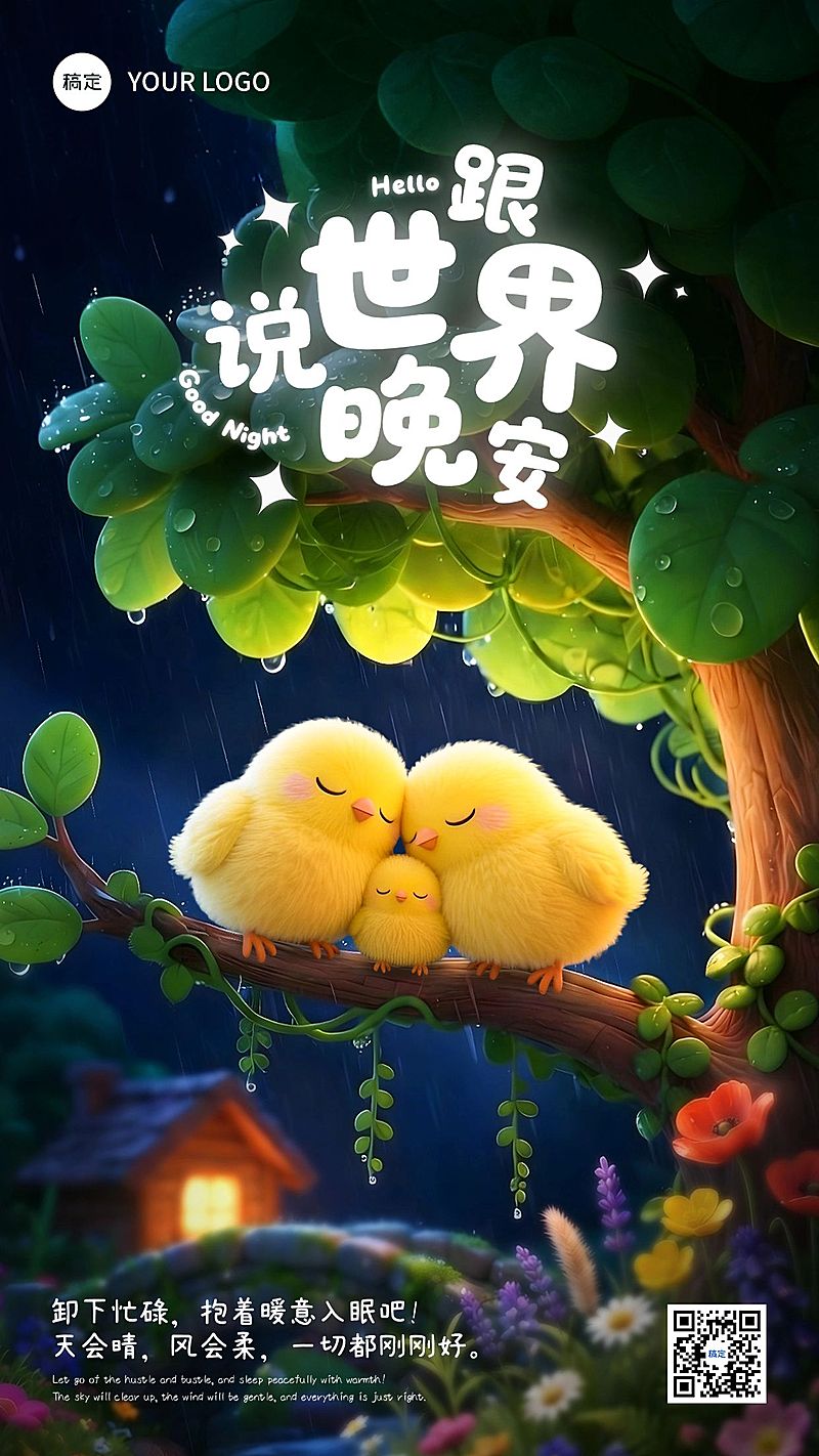 晚安日签问候正能量竖版海报