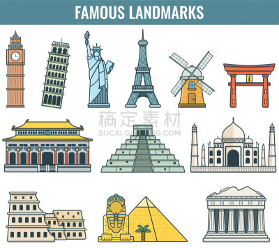国际著名景点,国内著名景点,图像,矢量,亚洲,度假,旅游,休闲