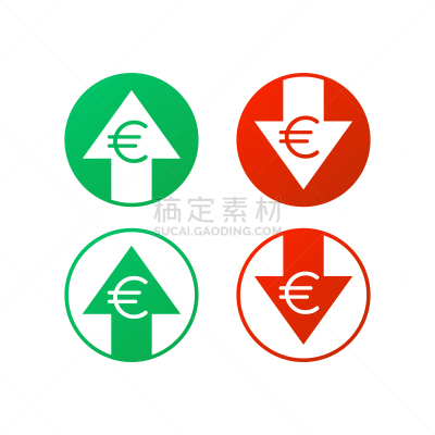 计算机图标,平坦的,欧元符号,正下方视角,箭头符号,白色,分离着色,银行业,商务,下移