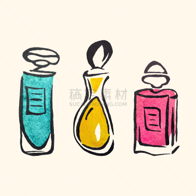 瓶子,水彩画,香水瓶,湿,除臭剂,模板,化妆用品,绘制,复古,做