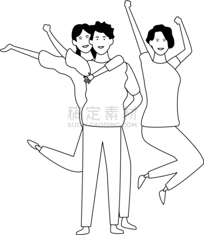 人,友谊,卡通,黑白图片,可爱的,商务,专业人员,多样,肖像,违约