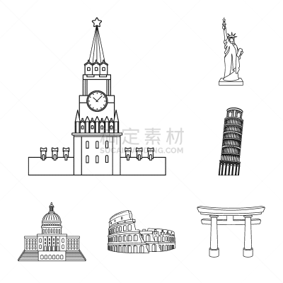 轮廓,国际著名景点,分离着色,国内著名景点,奔萨,克里姆林宫,好奇心,布置,收集