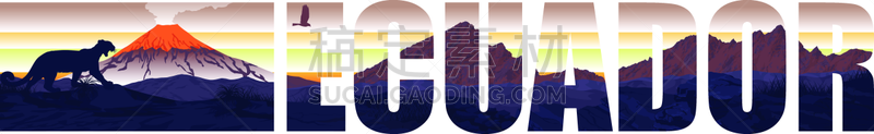 厄瓜多尔,火山,全景,美洲狮,矢量,山,南美,彪马,卡杨贝,单词