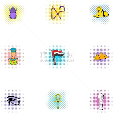 埃及,计算机图标,数字9,木乃伊化的,T形十字架,法老,甲虫,圣甲虫,旅游,收集