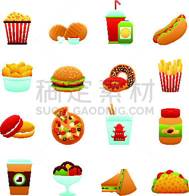 图标集,快餐,饮料,商务,热,苏打,计算机,背景分离,玉米饼,食品
