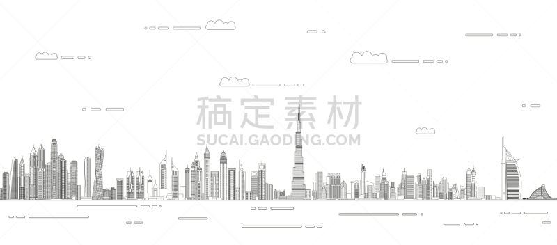 背景,线条画,绘画插图,迪拜,矢量,旅行,国际著名景点,城市生活,波斯湾,现代
