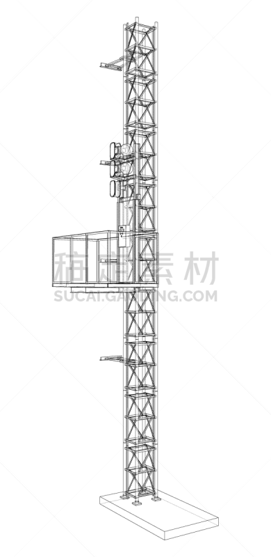 矢量,轮廓,无线电通信塔,提举,篮子,空的,大桶,蓝图,技术,底座