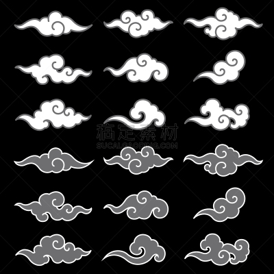 云,矢量,东方人,华丽的,线条,云景,背景分离,泰国,复古风格,中国