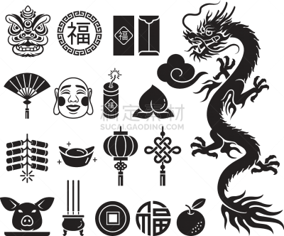计算机图标,春节,华丽的,传统,面具,狮子,传统节日,猪,布置