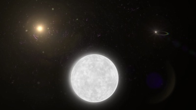 太阳照亮了太空星系中旋转的月亮。月球高清动画。