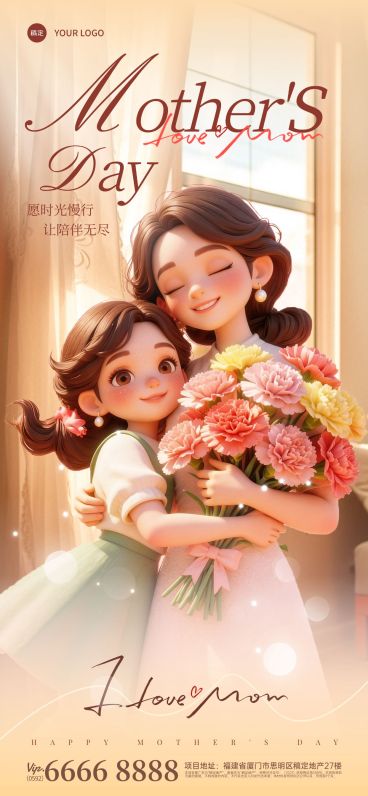 母亲节节日祝福通用温馨感全屏海报预览效果