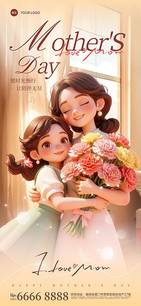 母亲节节日祝福通用温馨感全屏海报