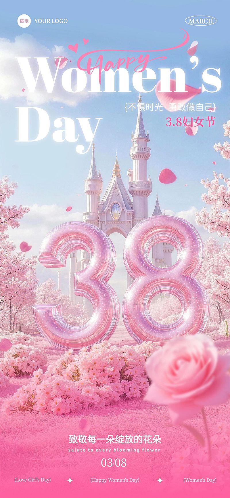 三八妇女节女神女王节节日祝福通用唯美感全屏竖版海报