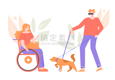 轮椅,猫,女孩,健康保健,百叶帘,公园,狗,导盲犬,动物,能力缺陷者
