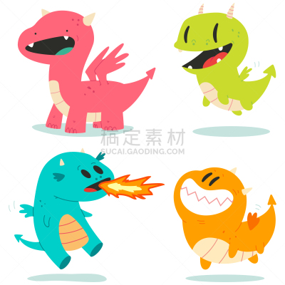 可爱的,卡通,矢量,龙,分离着色,白色背景,背景分离,已灭绝生物,翅膀,动物群