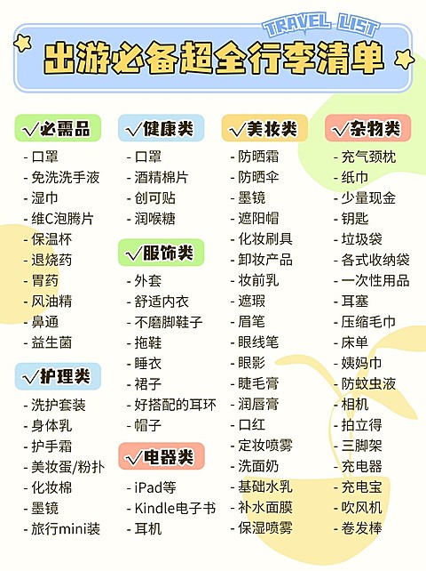 旅游出行行李箱收纳清单手帐风小红书配图