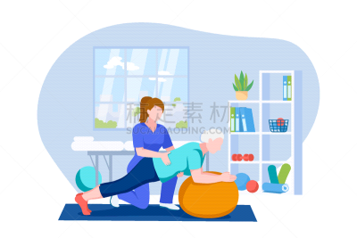 绘画插图,病人,物理疗法,矢量,老年人,松弛练习,老年女人,老年男人,健康保健