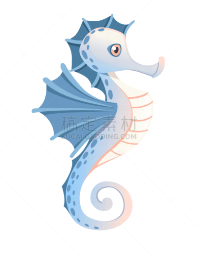 可爱的,海洋生命,绘画插图,卡通,海马,矢量,蓝色,平坦的,分离着色,设计